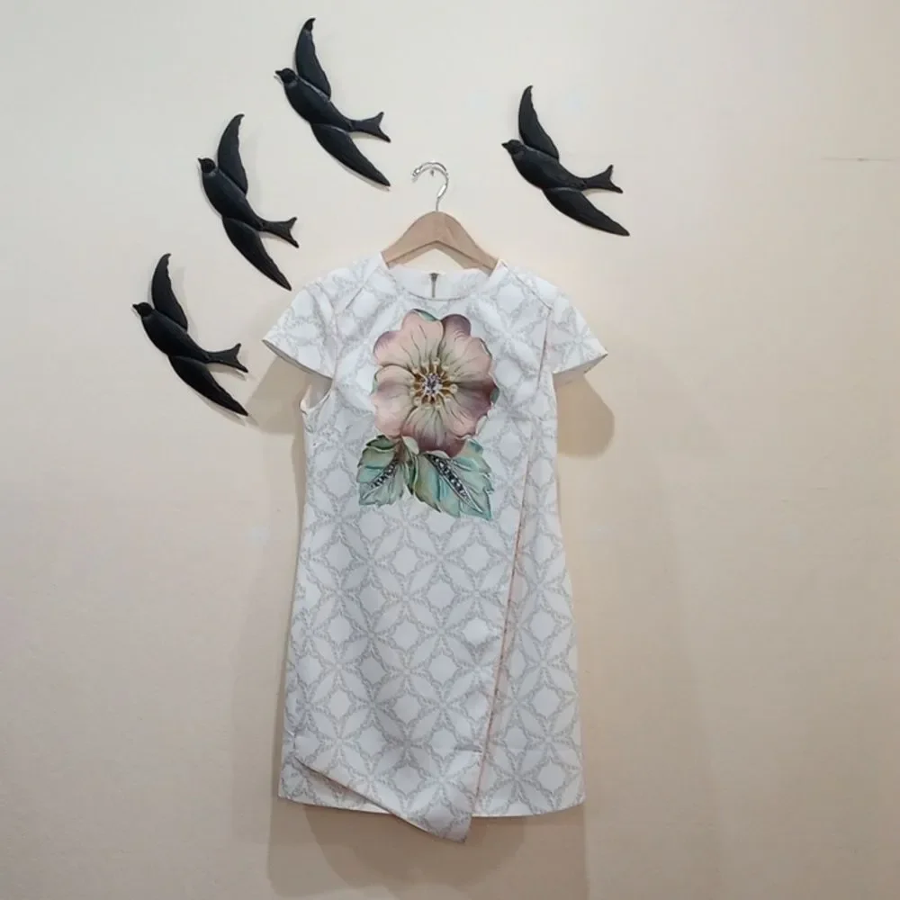 Ted Baker London Alila Cap Sleeve Sheath Dress Floral Pearl White Size 3 / 6 - 8 - Picture 6 of 14